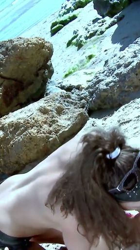 Anal threesome with Stella Johanssen and Nicky Wayne on a public beach   Clip 1