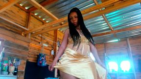 Trying on sexy short dress bought by big fan...