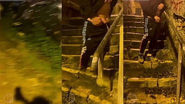 Amateur boy catches his friend pissing in the street and touches his cock