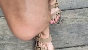 Tan sandals with pink toes