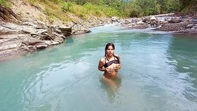 ts angelique - hard cum in a tropical river
