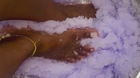 ASMR Purple Jelly Foot Spa - Miss Elektra's size 9 bare feet disappear into lavender-scented jelly - FASMR, Foot Fetish, Sensual Ebony Female Domination