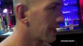 French slut sniffing the feet of straight muscle fucker