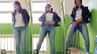 Lika Lax peed jeans then teased herself raw in the entrance
