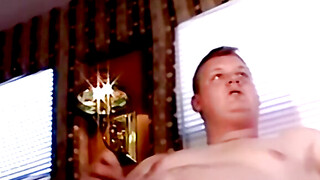 Mature gay sucks a fat guys cock while he was masturbating