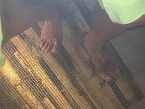 Showing cock and feet at the steam room