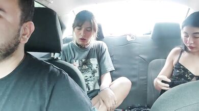 Hot girls strip and play for the uber driver