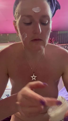 Rubbing down my unique scarred body as I dry off after a shower   Clip 2