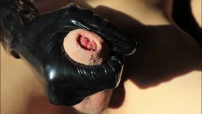 Very Sexy Glans Massage in Black Latex Gloves for a Powerful Boner
