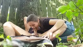 Teen girl gives public blowjob and takes deepthroat