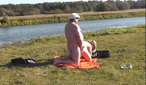 My wife and lover sunbathing naked on wild beach and fucking doggystyle. Naked in public Nudists Naturists Outdoor Outside Sex