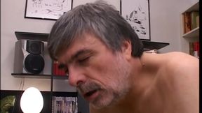 Stunning brunette rides the hard cock of an old pig