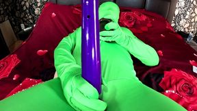 full zentai encasement toy play. bbc dildo tease, pussy slaps and smoking through nylon