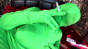 full zentai encasement toy play. bbc dildo tease, pussy slaps and smoking through nylon