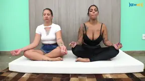 Lesbian mistress dominates foot slave in BDSM session