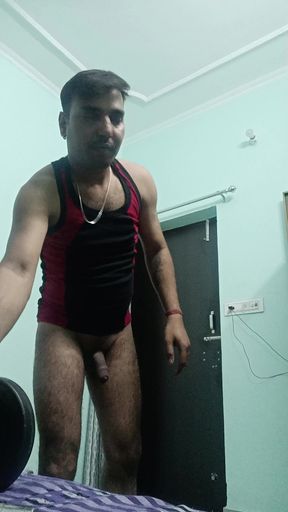 Indian desi man enjoy nude exercise and masterbation show with neighbour