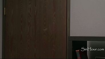 Blindfolded stepmom gets it on with stepson in a shocking office tryst