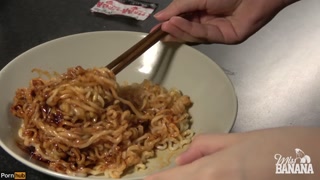 Fire Noodle Challenge while getting Fucked - Miss Banana