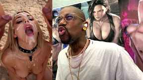 tight teen blonde on a leash at the beach and getting a hardcore bukkake session of her life, ai generated