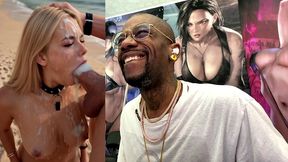 tight teen blonde on a leash at the beach and getting a hardcore bukkake session of her life, ai generated