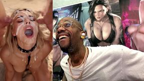 tight teen blonde on a leash at the beach and getting a hardcore bukkake session of her life, ai generated