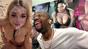 tight teen blonde on a leash at the beach and getting a hardcore bukkake session of her life, ai generated