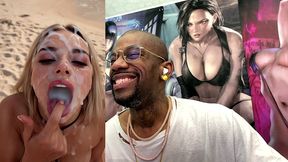 tight teen blonde on a leash at the beach and getting a hardcore bukkake session of her life, ai generated
