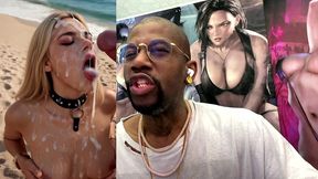 tight teen blonde on a leash at the beach and getting a hardcore bukkake session of her life, ai generated