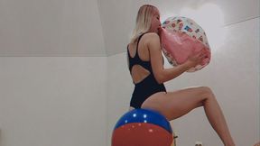 Alla inflates two rare beach balls with her mouth and blows them off at the end of the video!!!