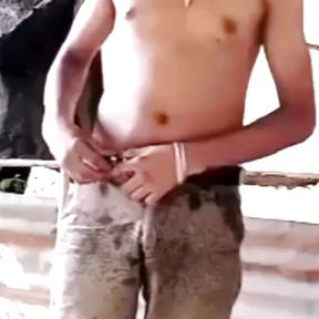 Indian teen boy doing handjob in bathroom, big uncut dick Masturbation while parents not at home