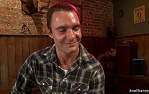 Busty shemale anal fucks bartender