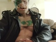 Leather Orc Dad Shoots Monster Cum Load on his Butthole and tastes it after a Leaky Precum Bate Sess