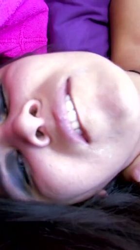 Beautiful curvy latina teen Julia Morgan gets facialed after hard drilling   Clip 2