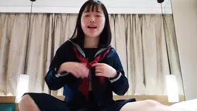 Japanese amateur Sasa-chan in sailor suit shows off her tits and fucks on cam