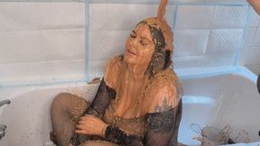 Filthy BBW gets funnel fed & choc oat gloop poured all over