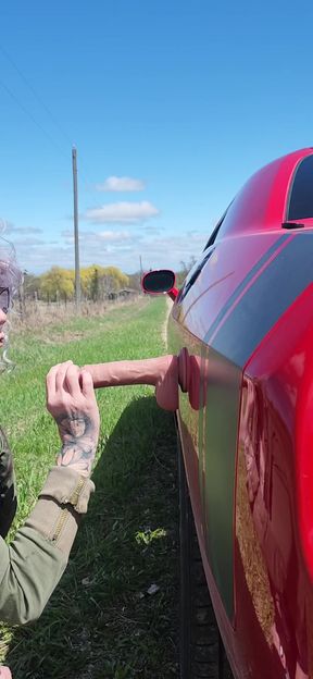 Roadside solo fun with a juicy milf getting anal and dildo play