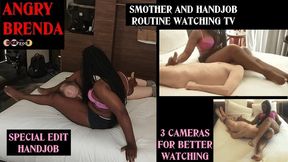 EBONY GODDESS makes HANDJOBS IGNORE ROUTINE watching TV (480p)