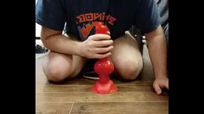 i play with my huge dilto and i cum in my chastity cage