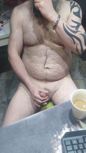Drinking Morning Coffe and Jerk My Cock