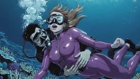 Coral Reef Shared Regulator Air Kissing | Tight Wetsuit Scuba Intimacy