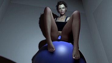 Riding a ball with a plastic cock in the Ass