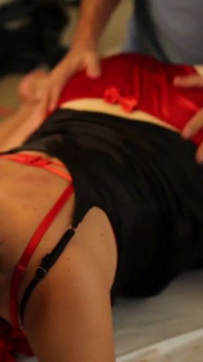 190 - French Slut, Satin Bodycon Dress, Red Lingerie, Rimming, Blowjob, Fuck   Clip 1
