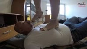 White heels and barefoot