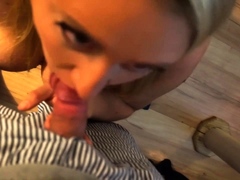 Amateur blonde blows a cock