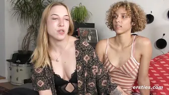 Two Blonde Tattooed Lesbians Share a Double Ended Dildo