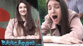 Public Sex - College art Student with natural tits dares to have sex outside for first time