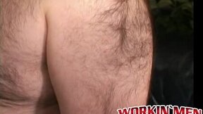 Beefy bear stroking hairy cock before cumshot solo