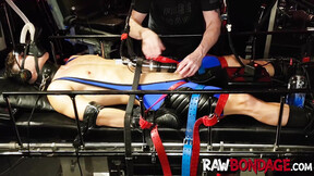 Dungeon master punishes jock Devin Franco in gas mask & dick pumping