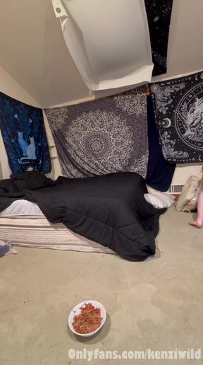 Watch me Kenziwild a goth tattooed whore showcasing my undies as I make the bed