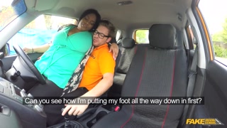 Fake Driving School - Ebony BBW takes off her BIG PANTIES and has sex in a car